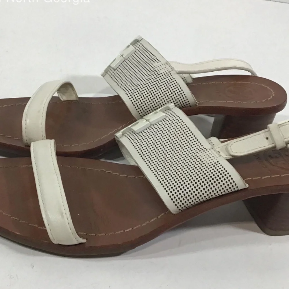 Women's Tory Burch Cream Leather Sandals Size 6.5M